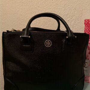 Tory Burch Elegant Black Satchel 2 Way Crossbody